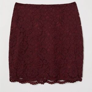 H&M Burgandy Lace Mini Skirt